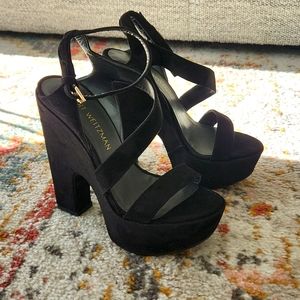 Stuart Weitzman Black Suede Strappy Heels